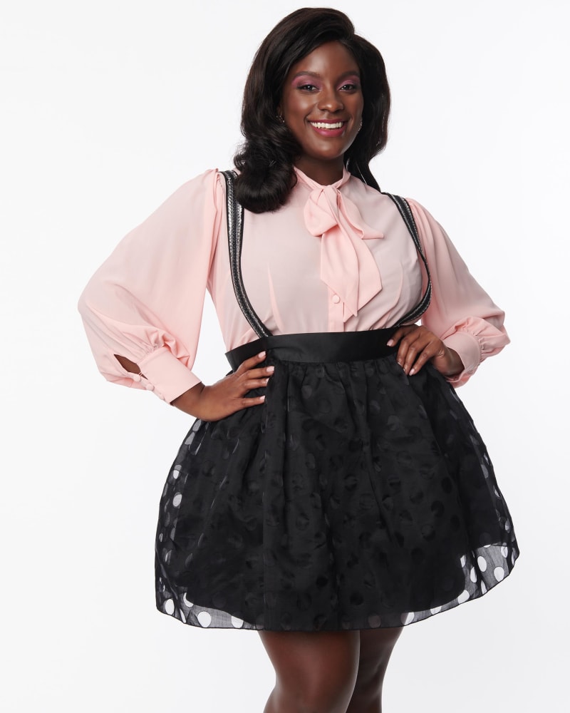 Unique Vintage Plus Size Black Polka Dot Tulle Suspender Mini Skirt |